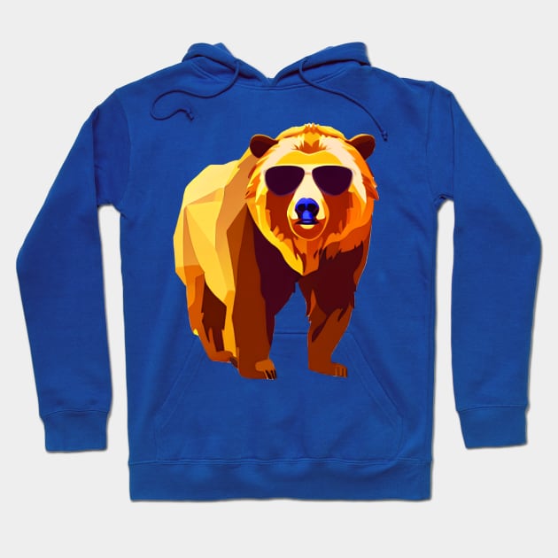 Cool Low Poly Grizzly Bear wearing Sunglasses Hoodie by Artist Rob Fuller